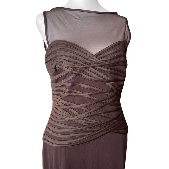 Tadashi 8 Gown Long Dress Dark Brown Sleeveless Mesh Neckline Formal VTG - Picture 6 of 11